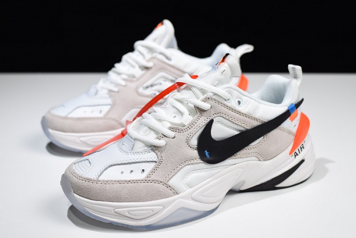 ow x nike m2k tekno white, black & team orange a03108 058