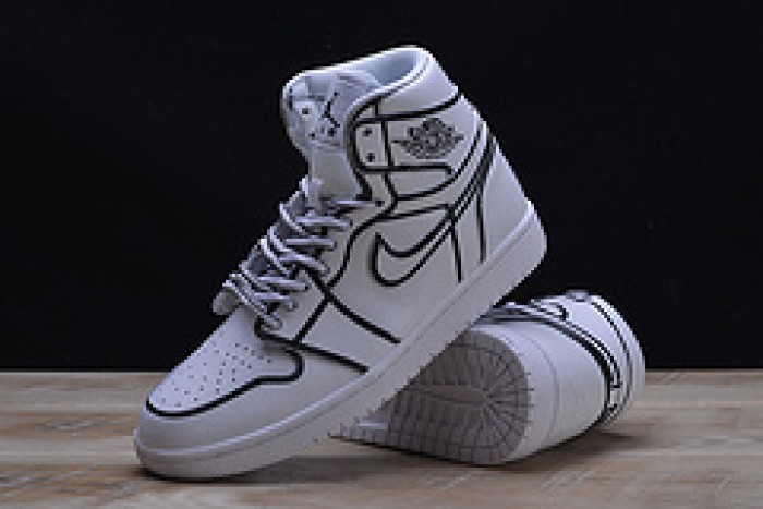 air jordan 1 retro “comic 3d pencil” white hand-painted mens aa4724-110